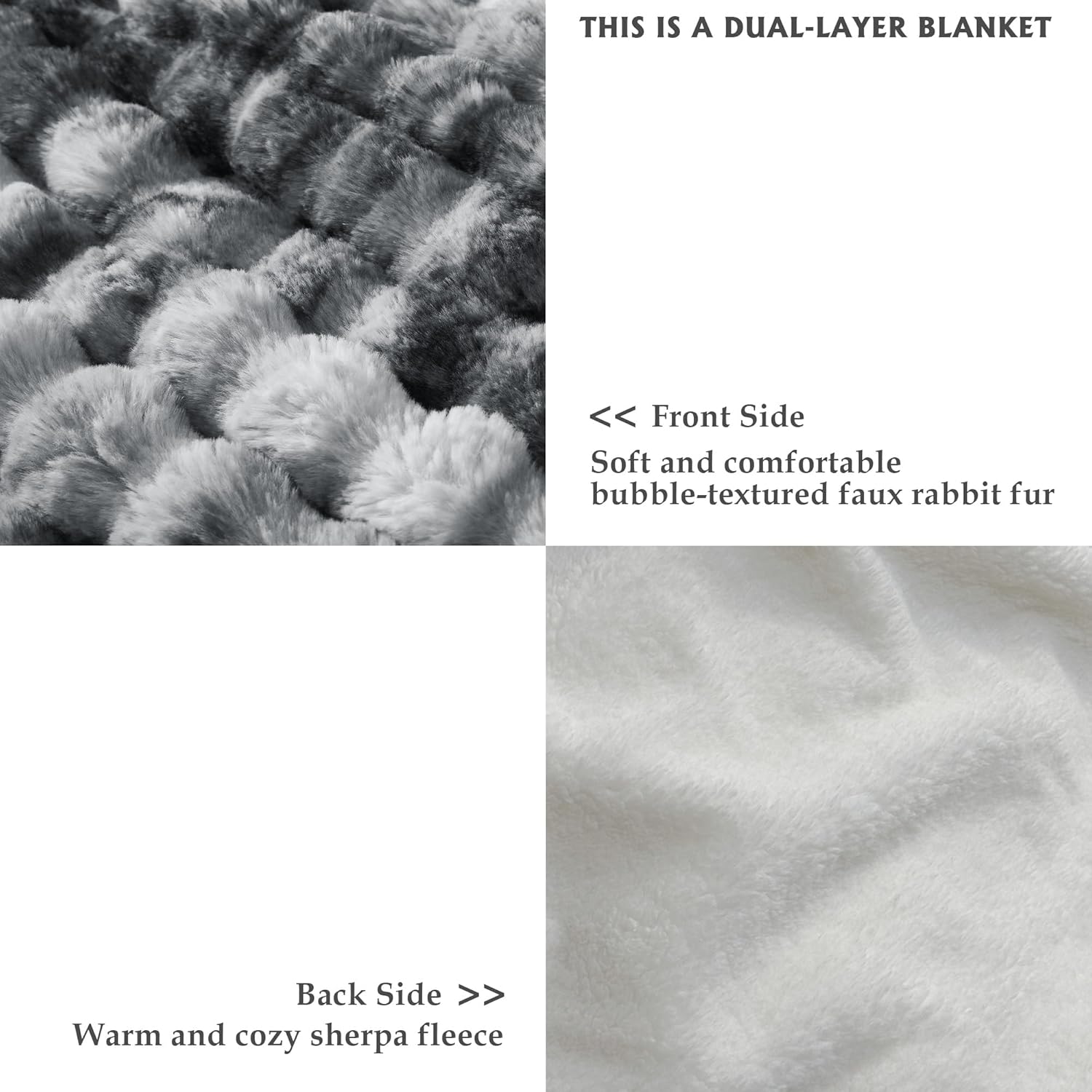 50x60 Inches Ultra-Soft Fuzzy Faux Fur Plush Throw Blanket - Thick, Warm Sherpa for Couch, Sofa, Bedroom, Camping - Decorative Blanket for Cozy Warmth, Bubble Light Grey Tie Dye - Image 3