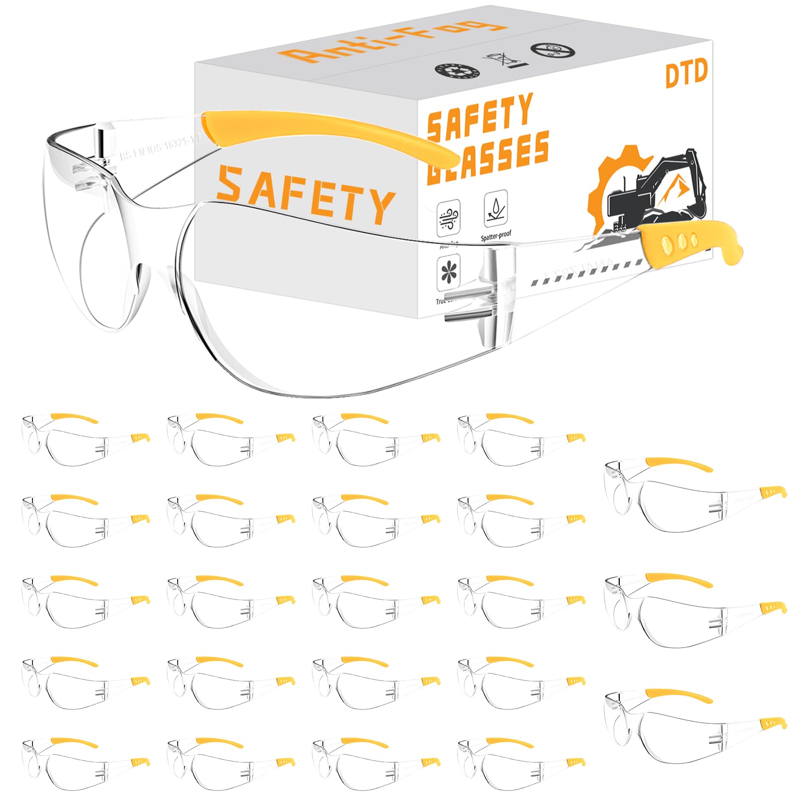 DTD Lunettes de sécurité transparentes pour hommes anti-buée et résistantes