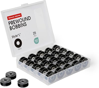 BAi Prewound Embroidery Bobbins, Black, 25pcs, Plastic Sided Type L SA155, 60WT 75D/2 Bobbin Thread, for Embroidery Machines, Compatible with Sewing and Multi-Needle Machines