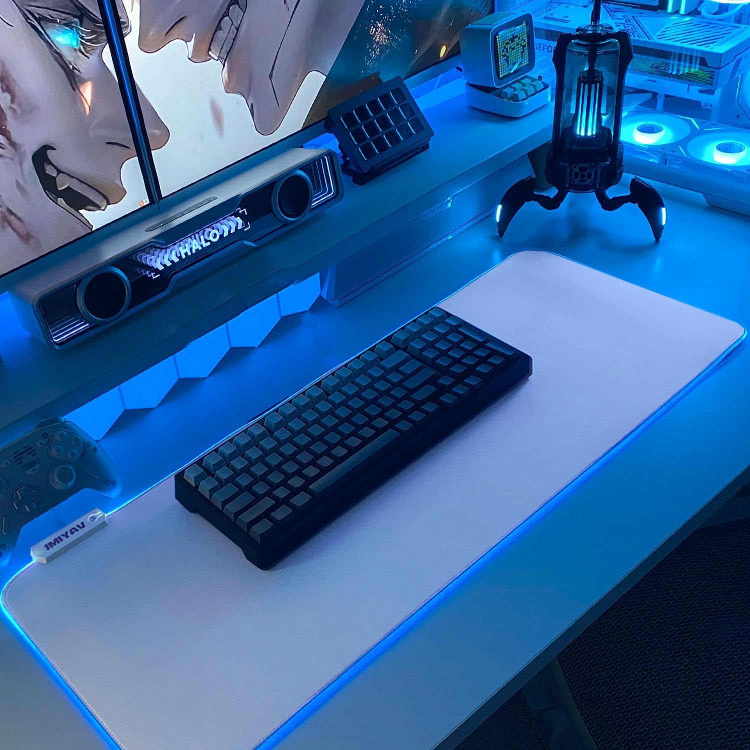 JMIYAV Tappetino per Mouse RGB Gaming LED Grande Bianco Antiscivolo in Gomma XL XXL per Gamer 800 x 300 mm W1-1