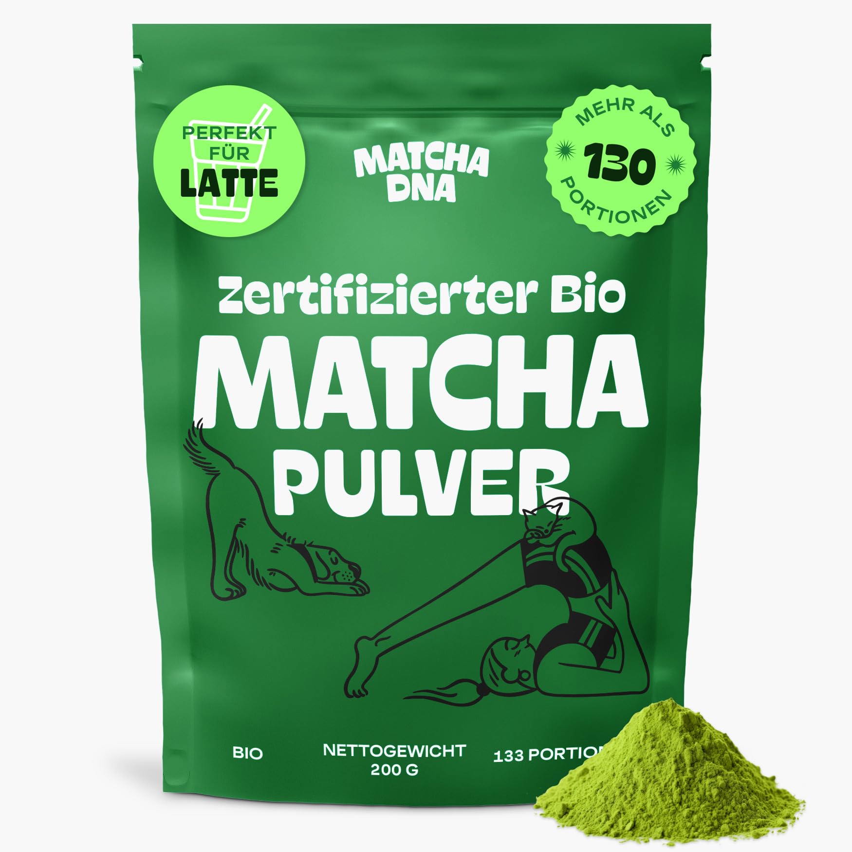 Matcha Pulver Bio 200g - Zertifiziertes - Reines Matcha Grüntee-Pulver für Lattes, Smoothies & zum Backen. 100% Rein, Vegan, Glutenfrei. Antioxidantien Reicher Energieschub