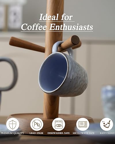 Miniatura 6 de Juego de 4 tazas de café italiano de 3 onzas, tazas de café expreso dobles de cerámica vintage con platillos, juego de tazas de café Demitasse