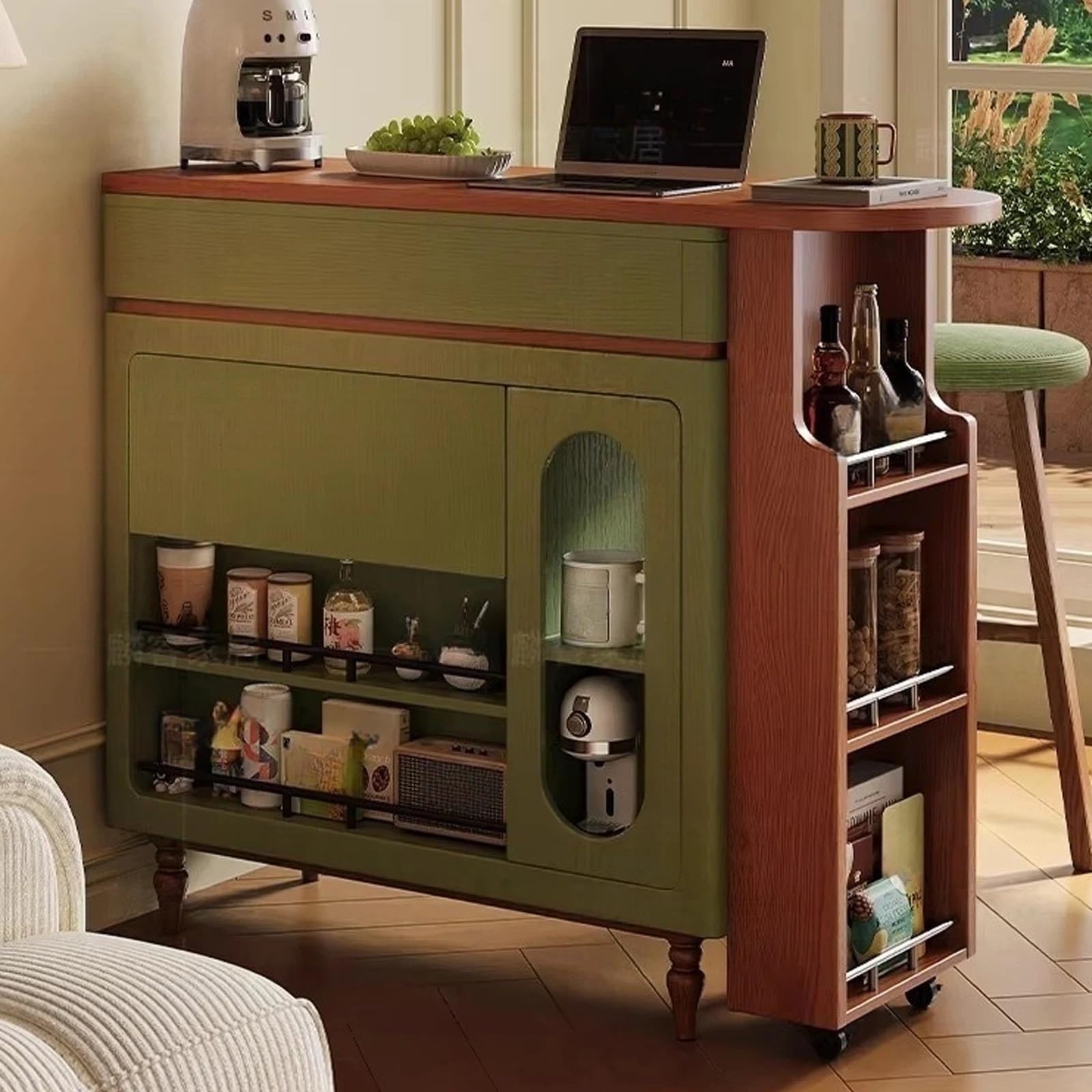 Zf9tBw5sH Unidad de Isla de Cocina Aparador Extensible con Isla de Bar Mesa Deslizante y Estante Almacenamiento