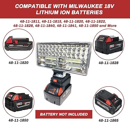 Miniatura 2 de BANUQUE Luz de trabajo para batería Milwaukee m18 de 18 V, linterna para Milwaukee M18, luces de inundación LED portátiles inalámbricas de 160 W