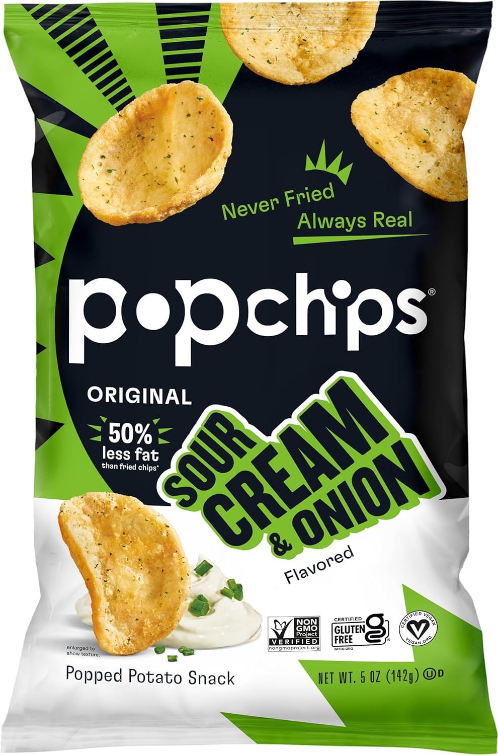 Popchips Potato Chips Sour Cream & Onion Flavor 5 Oz (Pack of 6)