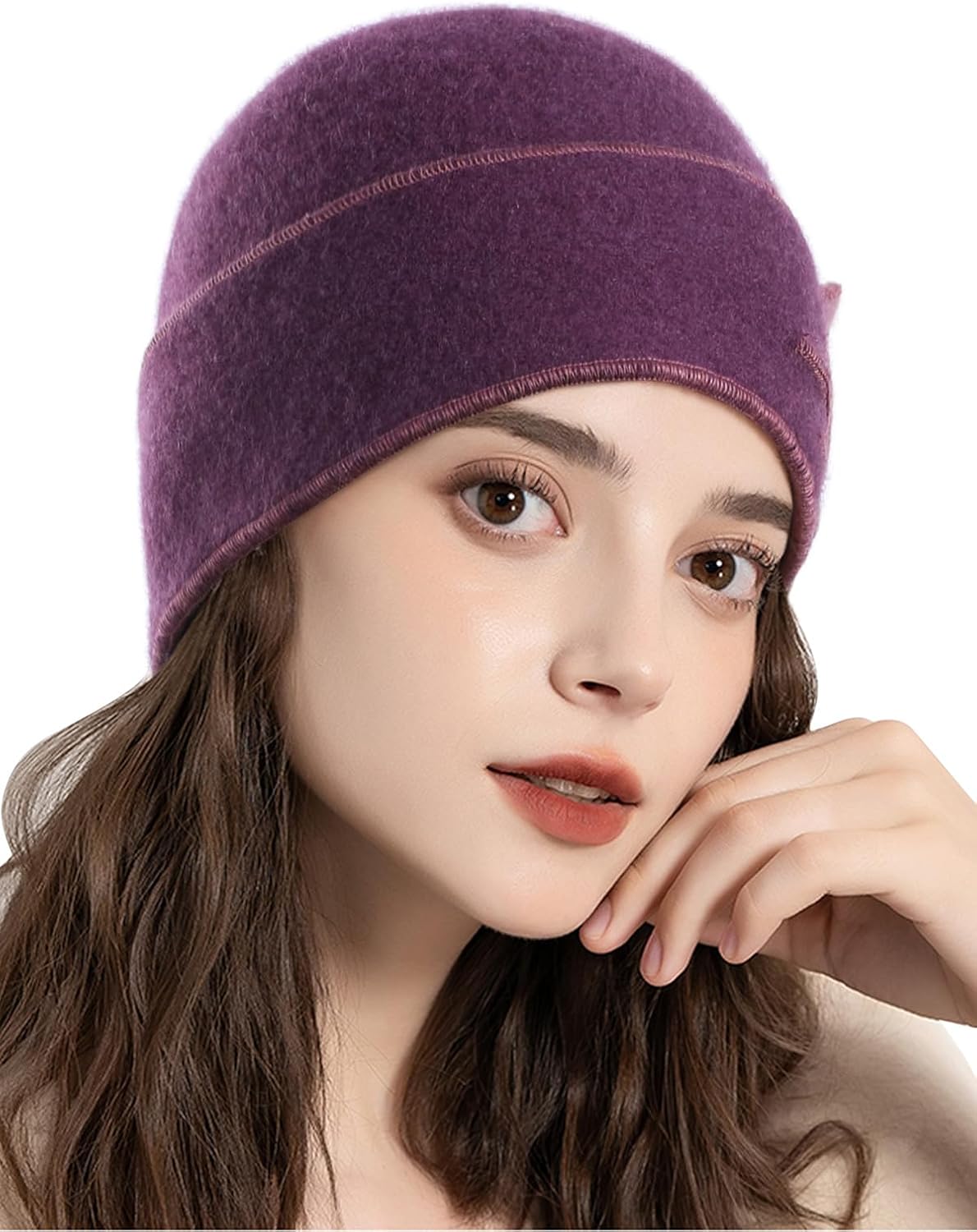 Sumolux Beanie Hats for Women Wool Skull Cap Beret Floral Cuffed French Vintage Dress Cloche Classic Winter 1920s - Image 3