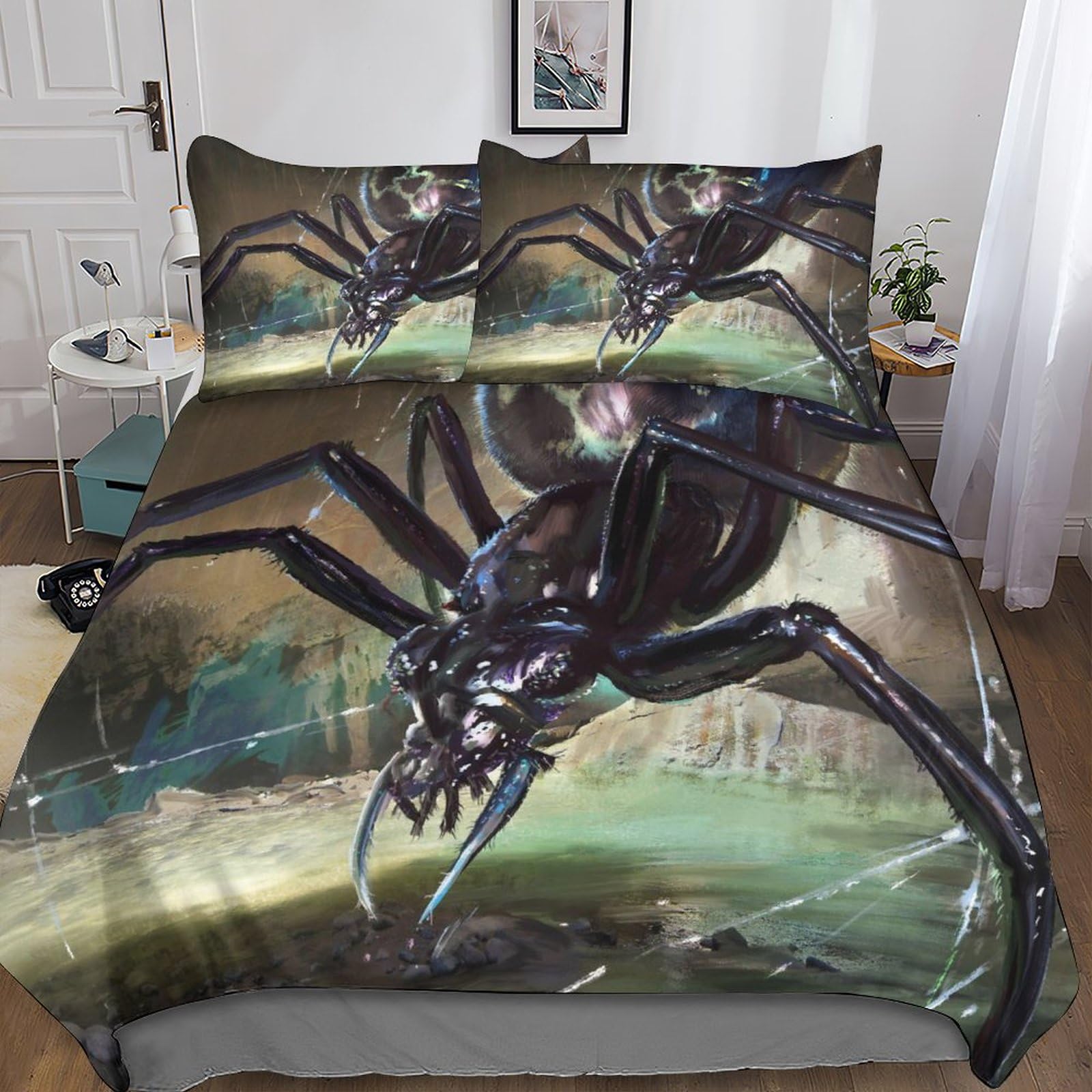 Parure de lit araignée 3D avec housse de couette double et taies d'oreiller pour ado