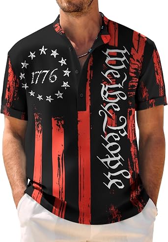 COOFANDY Men's Casual Henley Shirt Band Collar Short Sleeve Shirt Summer Beach Hippie T-Shirt