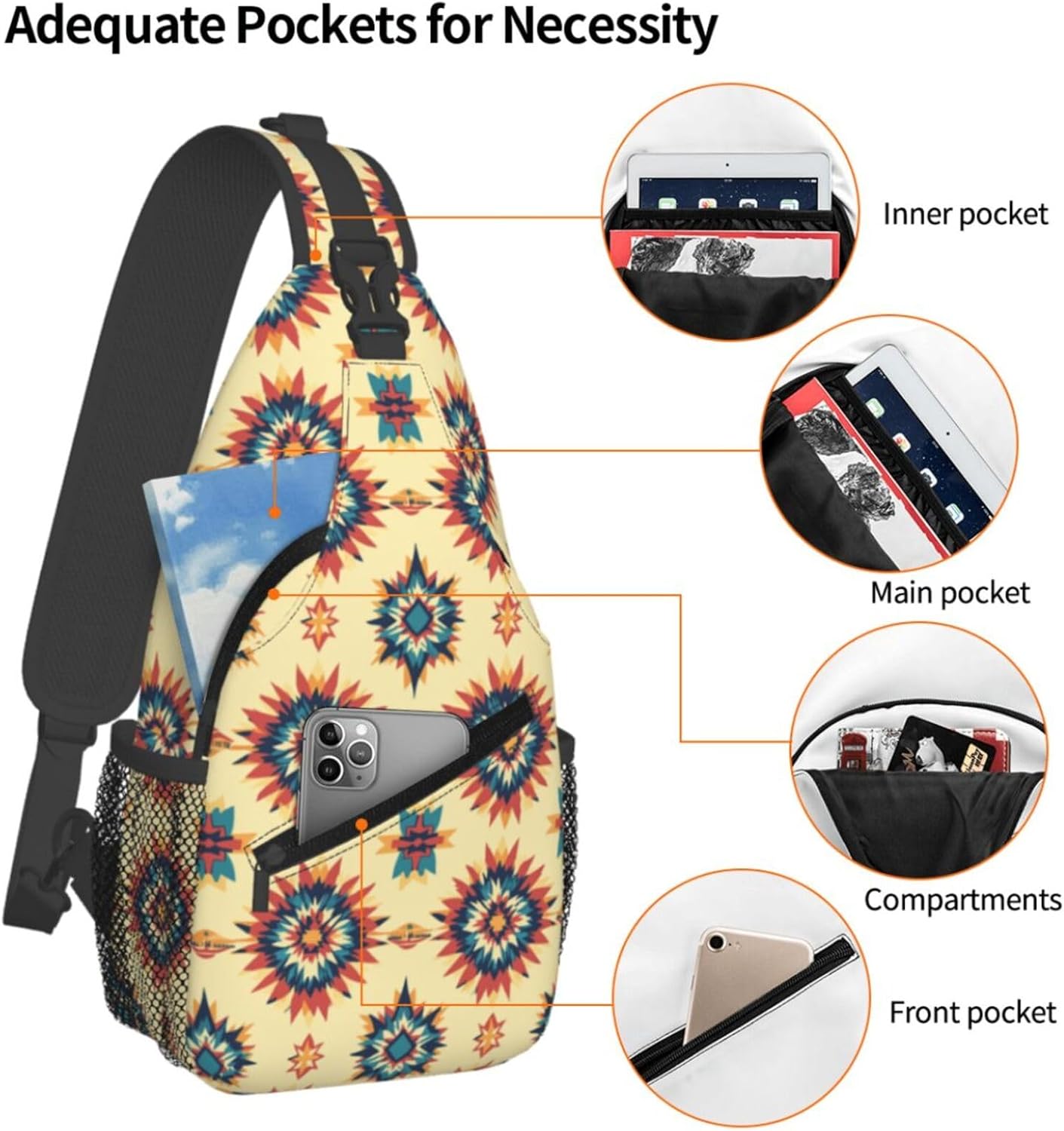 Crossbody Bags For Women Men Aztec Yellow Sling Backpack Chest Shoulder Bag Gym Cycling Travel Hiking Daypack - Image 4