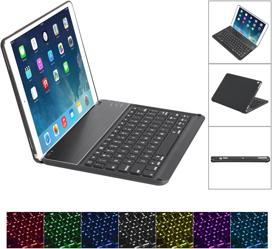 Cstorm iPad pro 10.5 Bluetooth Wireless Smart Keyboard Case 7 Color LED Backlit Ultra Thin Auto Sleep Wake up 135 Rotation Folio Protective Dust-Proof Cover for 10.5 inch Tablet Black