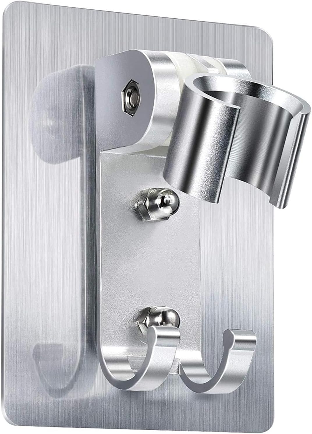 Heavy Duty Adhesive Shower Head Holder Wall Mount Bracket Adjustable Shower Head Holder with 2 Hooks No Drilling Required on Marble, Glass, Metal or Ceramic Surfaces Voolan