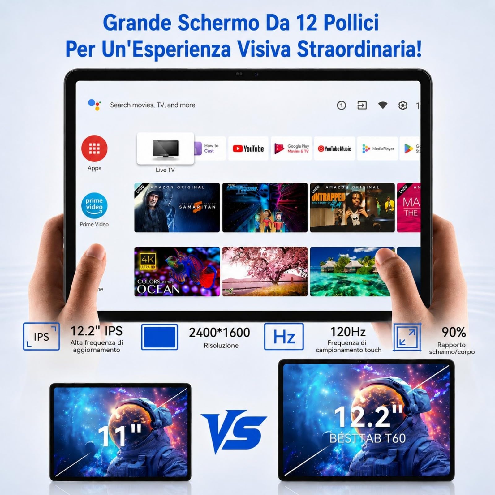 BESTTAB Android 16 Tablet con tastiera, 12,2 pollici 120 Hz 2,5 K FHD, 48GB RAM+256GB ROM (2 TB TF), T7280 Octa-Core, 10000mAh, Widevine L1, Tablet con SIM 4G LTE/ 5G WiFi, 16MP+8MP, Gemini AI, GPS