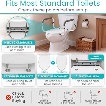 Vive Toilet Safety Rail - Adjustable Grab Bar - Compact Support Frame