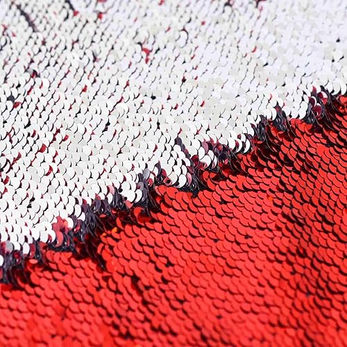 LQIAO - Tela de lentejuelas rojas y plateadas tela de costura reversible de doble color con efecto de sirena dos tonos tela brillante de lino 3