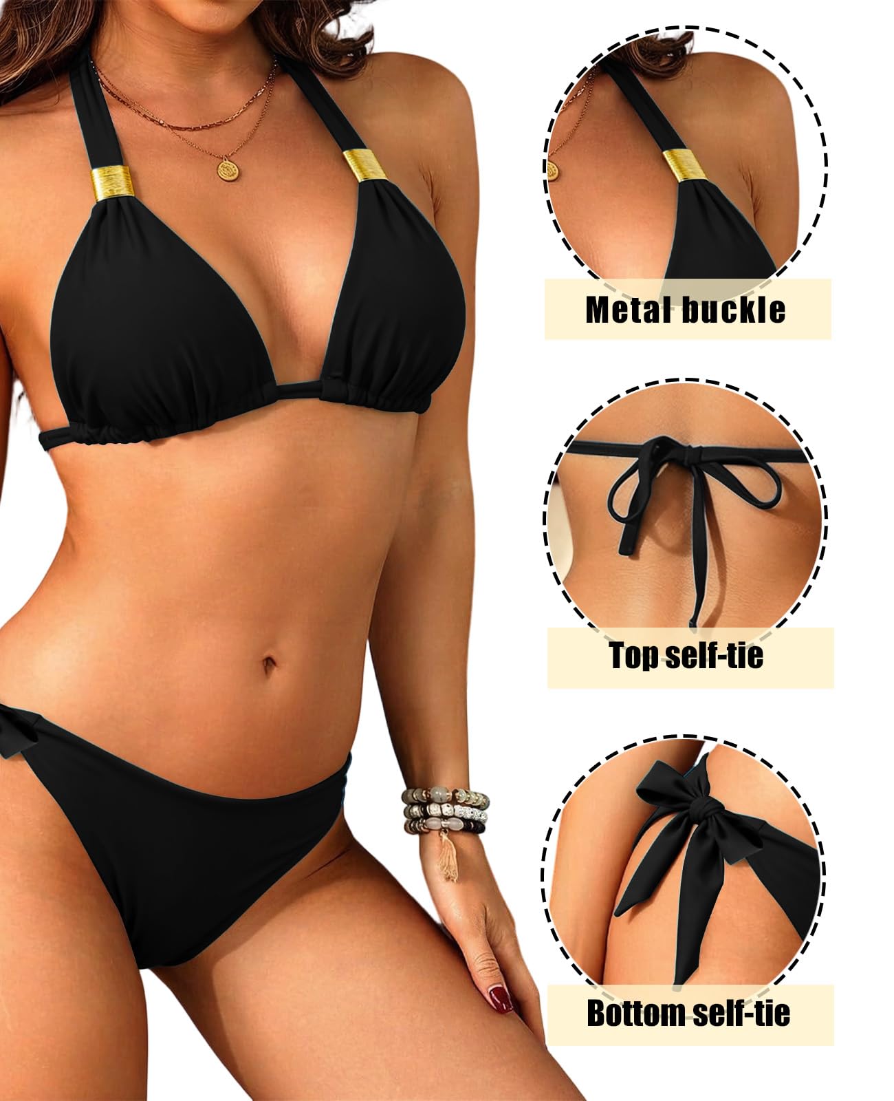 Rayson Bikinis de Triangular para Mujer Elegante Halter Traje de Baño Bikini Talla Grande Bañadores Mujer Dos Piezas Braga con Lazos Laterales