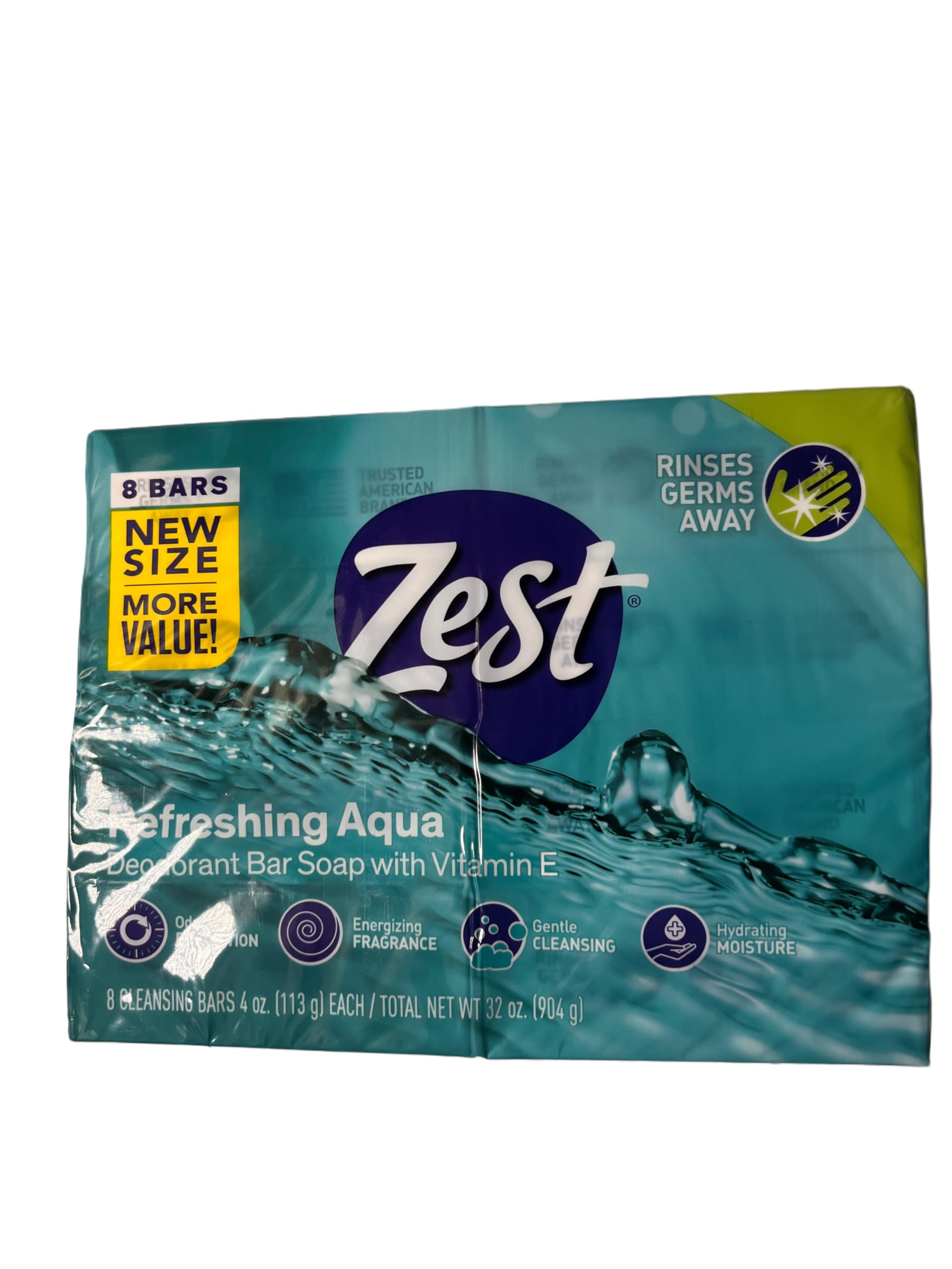 Zest 8-Bar Bath Size Soap, Aqua, 4 Ounce per bar, 8 bars, 32 Ounce
