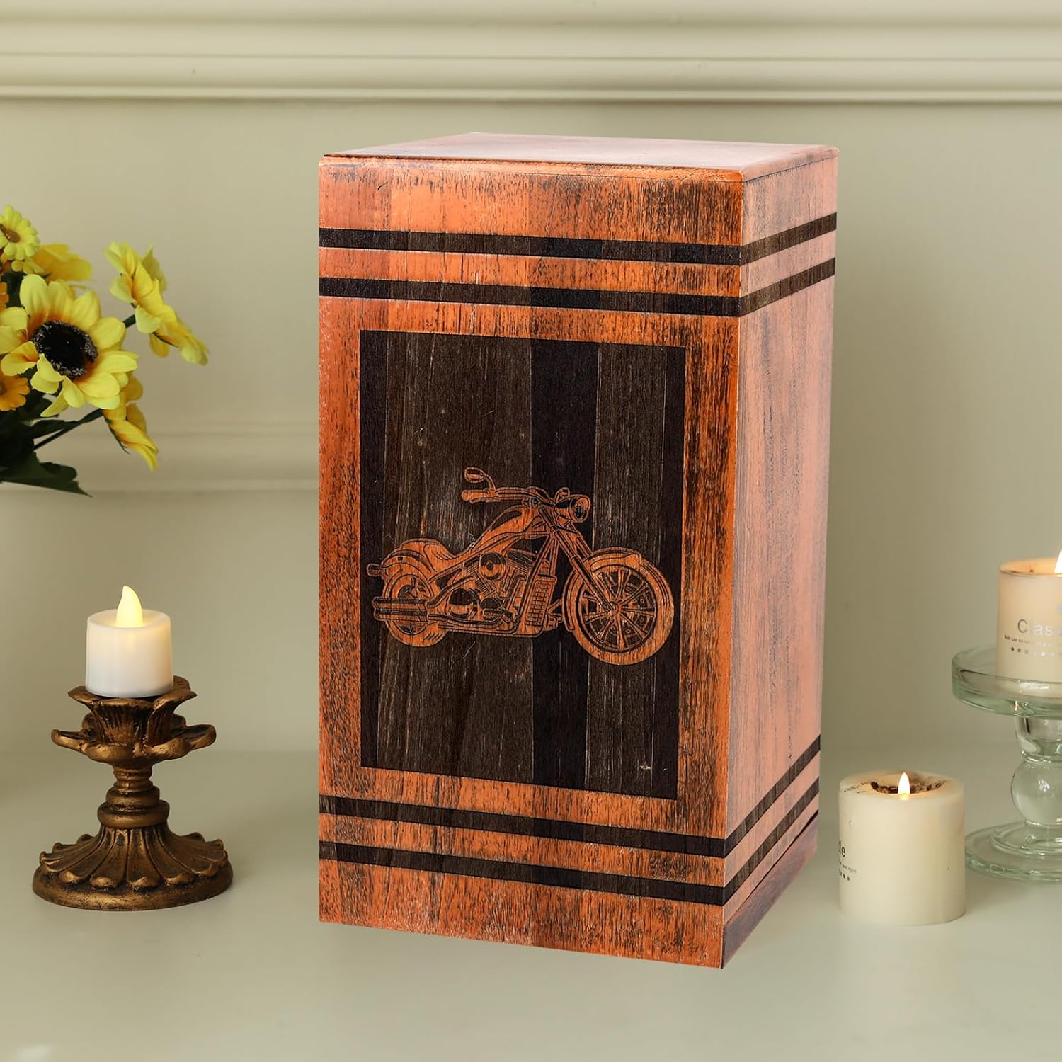 Extra Large Urns for Human Ashes Adult Man Male, Cremation Urns for Human Ashes, Wooden Urn for Ashes Adult Male Motorcycle Urn for Dad, 300LBS - Image 2