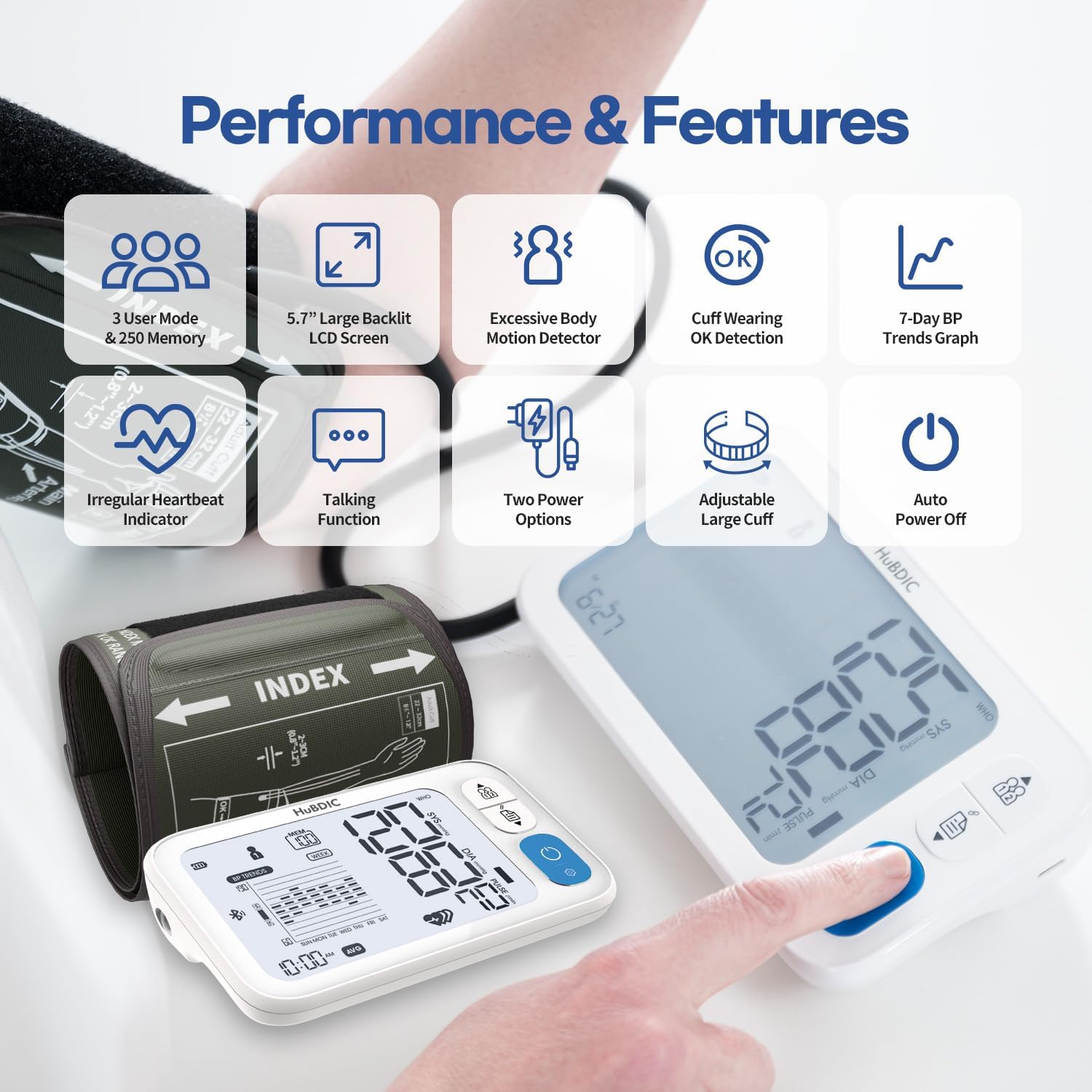 HuBDIC HubiCare Bluetooth Blood Pressure Monitor, FSA, Adjustable XL Large Cuff, Potable Digital BP Measuring Machine for Home Use, Connection with APP for iOS & Android