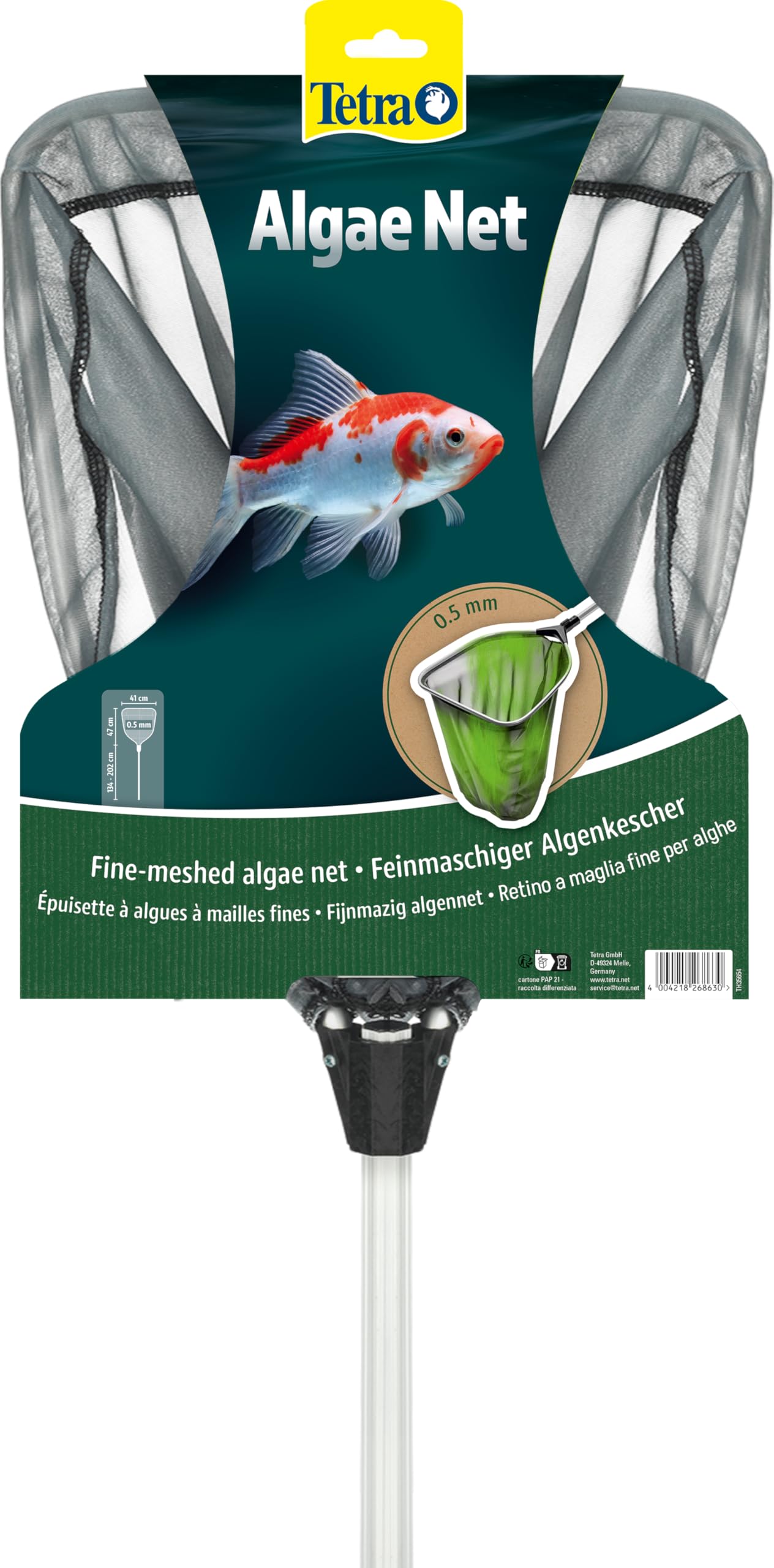 Tetra Pond Algae Net feinmaschiger Algenkescher, Teich-Kescher mit Teleskopstiel für die Entfernung von Verschmutzungen im Gartenteich