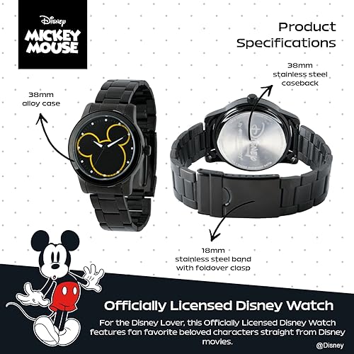 Miniatura 3 de Disney Reloj de pulsera analógico de cuarzo con diamantes para adultos, Negro -, Mickey Watches 2 - Caja negrapulsera de aleación negra