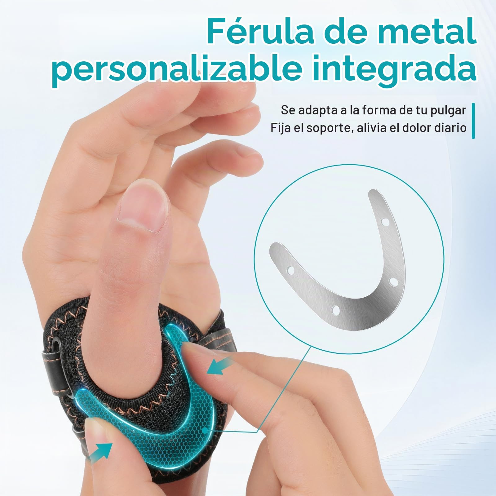 FORTEMOTUS Ortesis Pulgar CMC, Vendaje en Tela Transpirable para Articulación del Pulgar, Alivio Dolores Rizartrosis, Artrosis, Inestabilidad Articular, Mano Izquierda, Talla M