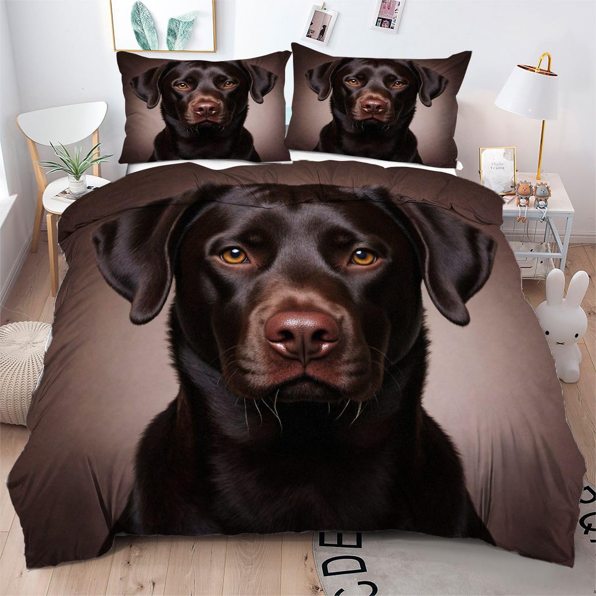 Housse de couette 3D 200x200 parure de lit microfibre 3 pièces motif chien