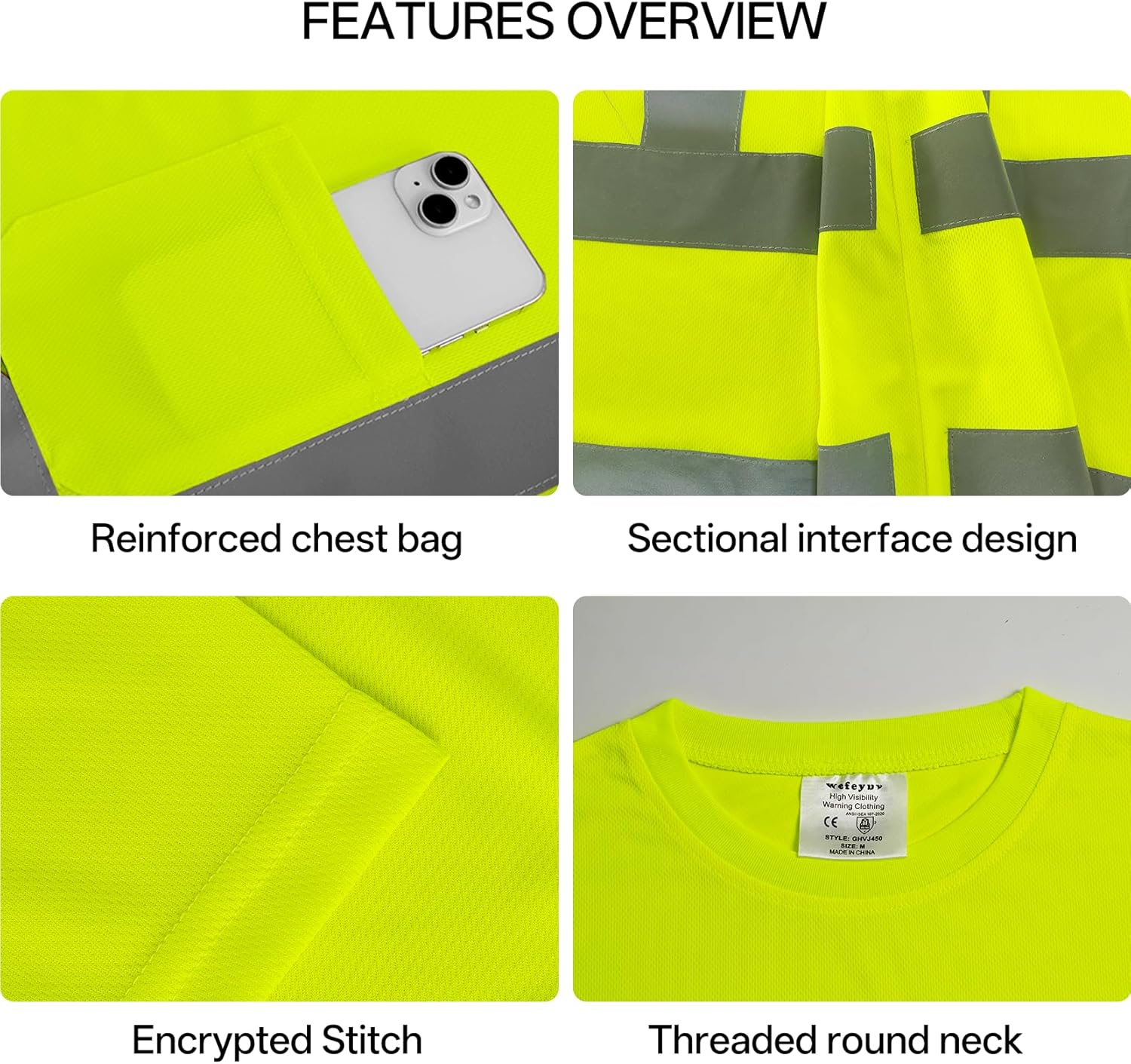 wefeyuv High Visibility Shirts Safety T Shirts with Reflective Strips and Pocket Short Sleeve Class 2 Shirt