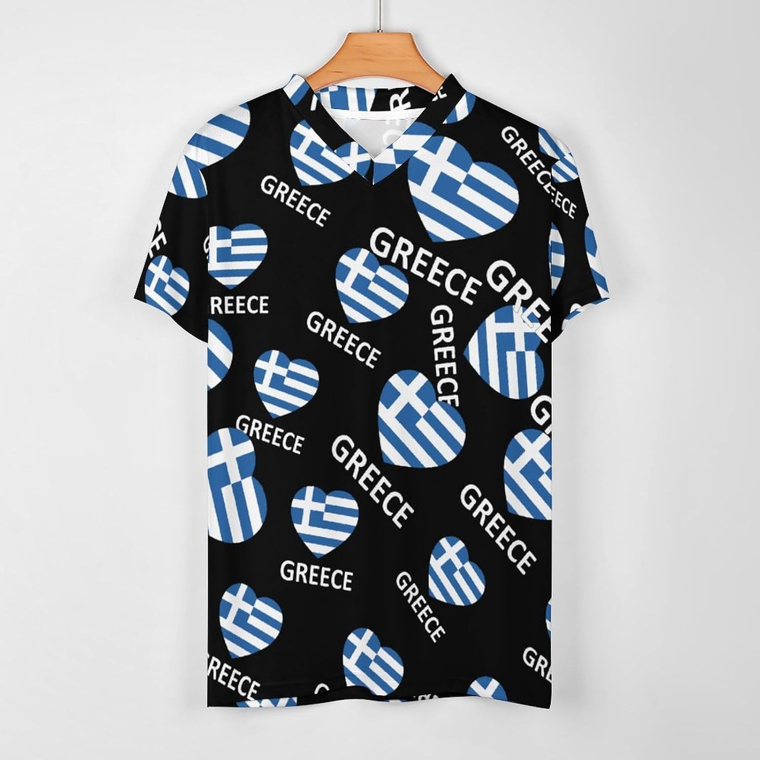 Greek Flag Men's Running Shirts V Neck Short Sleeve T Shirt Football Jersey Sport Tops 6X-Large