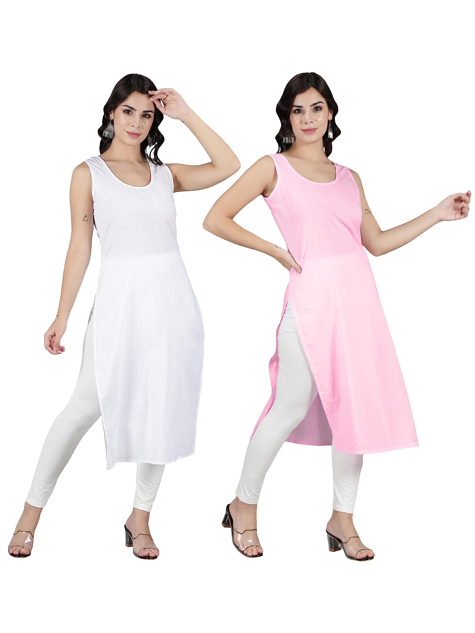 seva chikan White Cotton Long Camisole Slip for Women Combo Set Pack of 2 SCL5002-picture-52