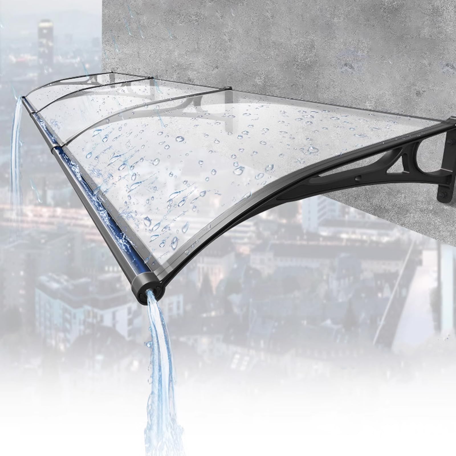 Robustes, gebogenes Markisen-/Regendach für den Außenbereich, Terrassen-/Veranda-Markise, Dachüberdachungen, Haustürvordach mit Polycarbonatplatte und Aluminiumrahmen, Vorder-/Hintertürabdeckung, 60–1 Garden