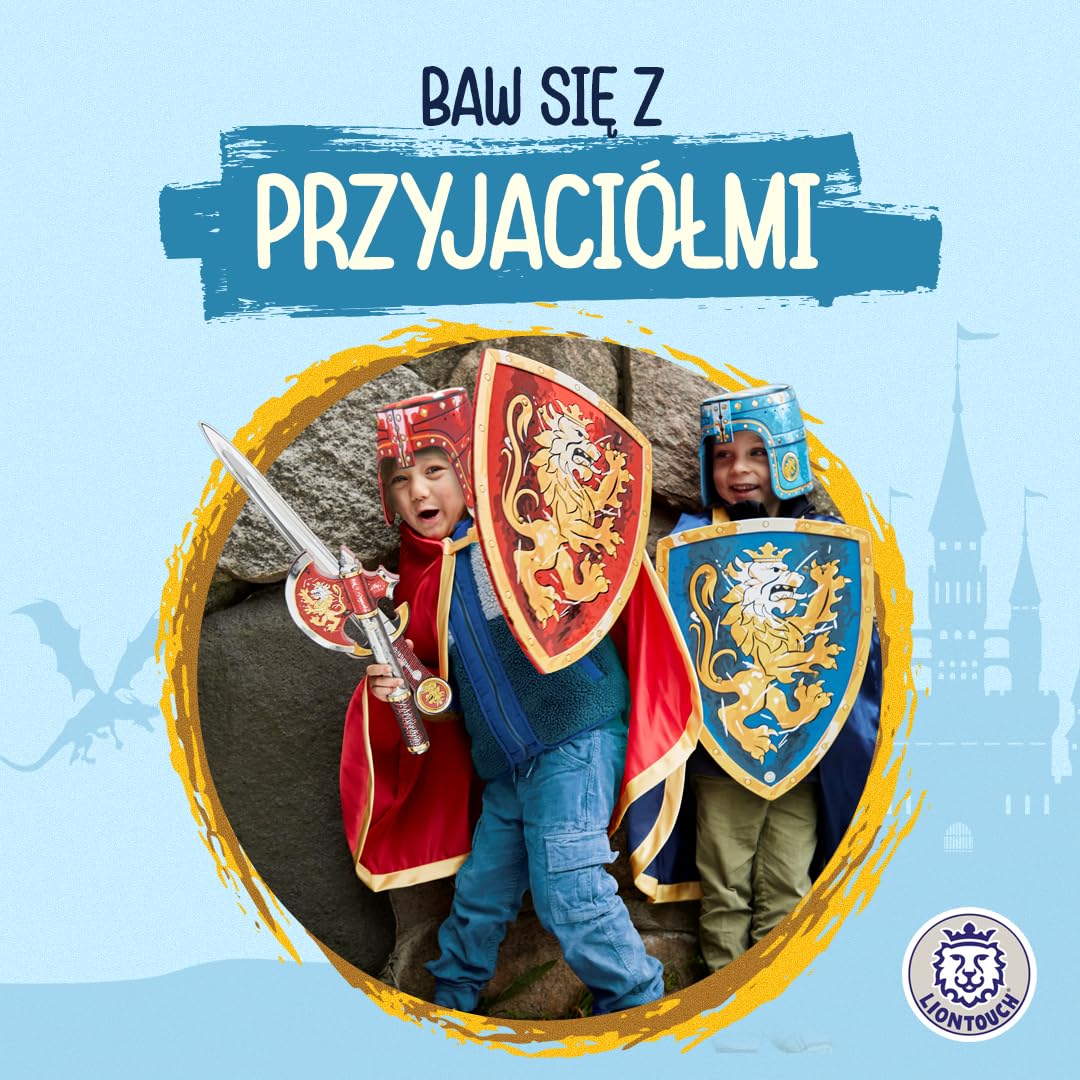 Liontouch Szlachetny kask rycerski, niebieski, średniowieczna zabawka do zabawy w formie pianki dla dzieci ze złotym lwem, trwała i bezpieczna zbroja, akcesorium do przebrania i kostiumów rycerza dla