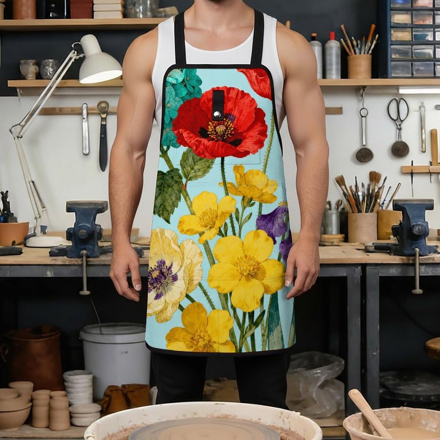 Colorful Floral Flower Art Shop Apron Heavy Duty Tool Pocket Wear Resistant Utility Pouch for Workshop Repair Carpenter Gardening Working image 4