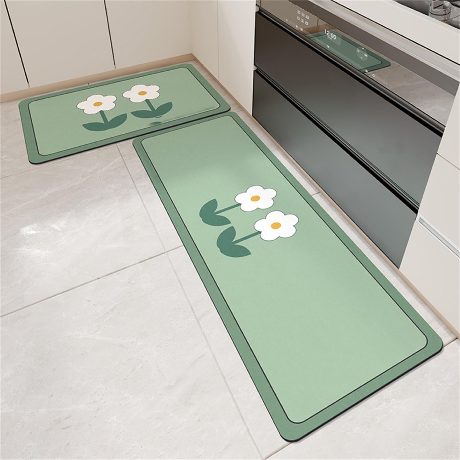 KüChenläUfer KüChenmatte 45x120cm, KüChenteppich Waschbar rutschfest, Teppich LäUfer Flur FußMatte Badematten, Wasser öL Aufnehmen Teppich KüChe Set für KüChe Wohnzimmer, Badezimmer Green