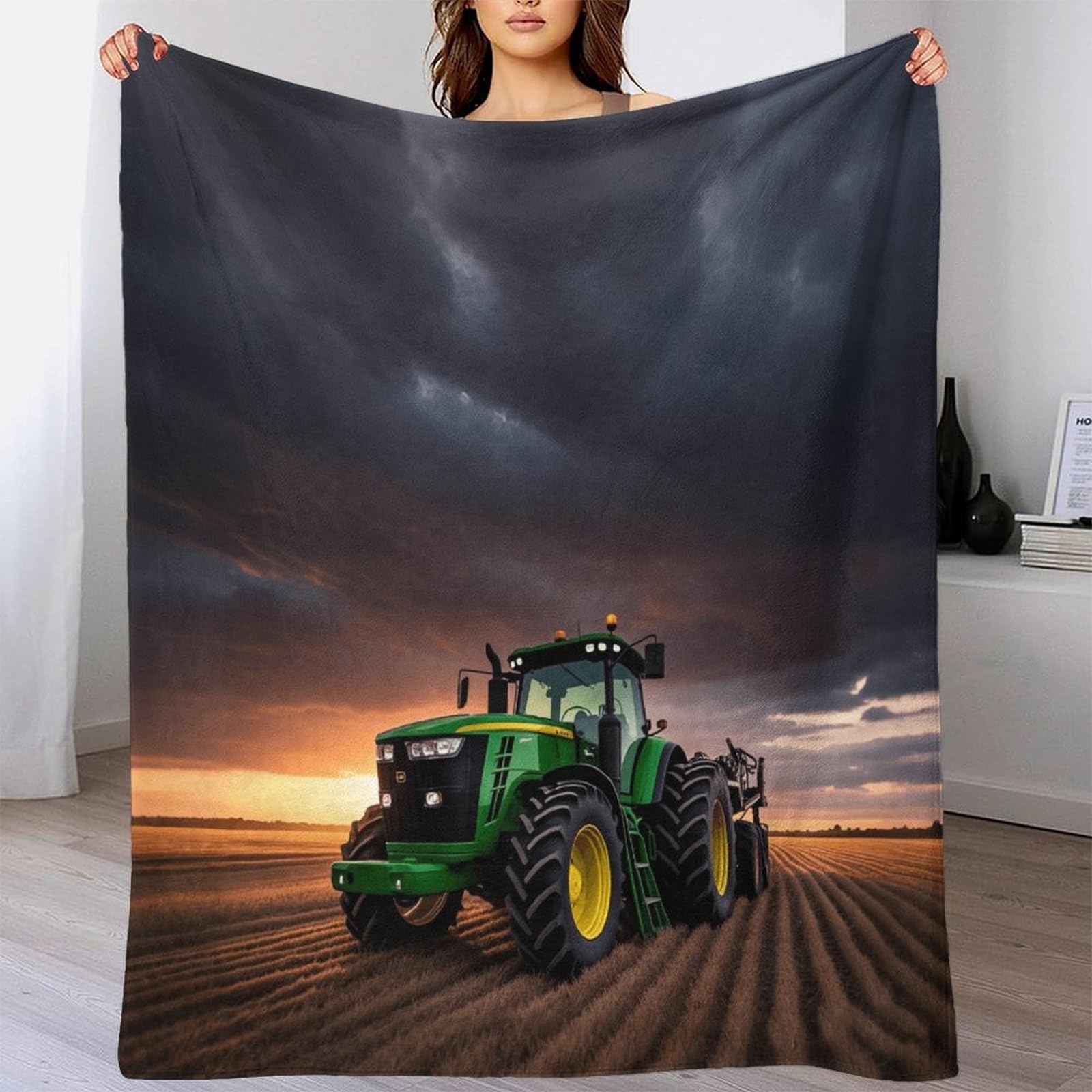 DAFUfbw Silk Touch Warm FT Tractor Fleece Blankets - 340 GSM Johndeer Throws for Sofa Fluffy Blanket 60x80inch(150x200cm) Bed Throw for Bedroom, Couch, Travel, Kids