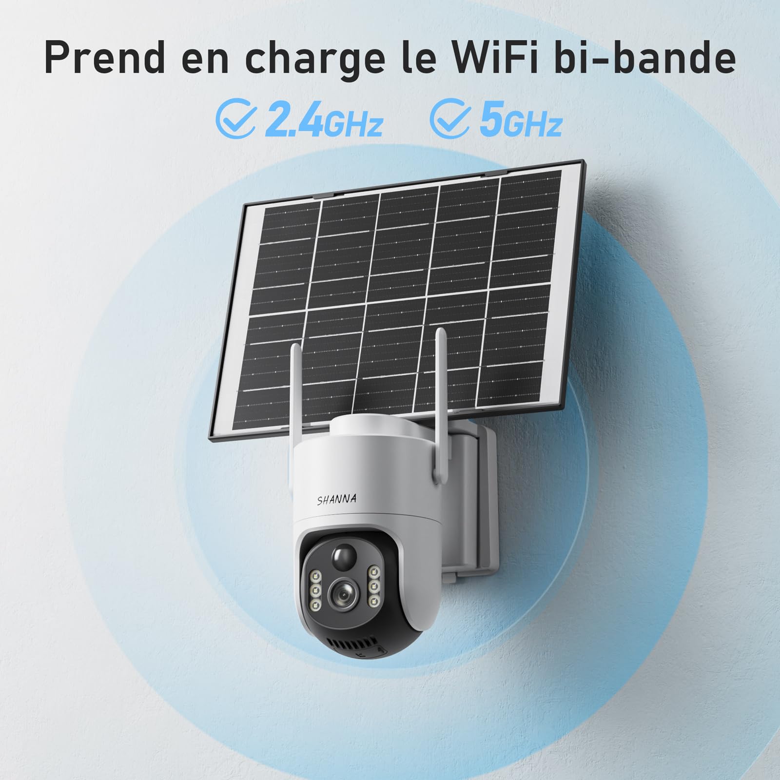 [5G & 2,4G] Camera Exterieur Sans Fil Solaire,Batterie 8000mAh et panneau solaire 7W,Camera Solaire Exterieur WiFi Sans Fil sur AI Détection Humaine,Vision Nocturne Couleur,Audio Bidirectionnel, Cloud
