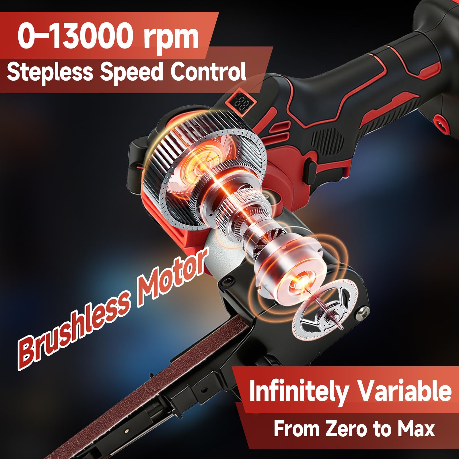 Akku-Bandschleifer Kompatibel mit Milwaukee M18 18V Akku, 0-13000RPM Bürstenloser Detailschleifer, 360° Verstellbarer Bandschleifer mit 20 Schleifbändern für Holz, Metall, Kunststoff