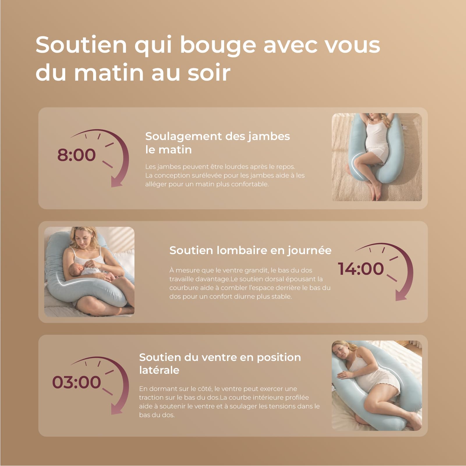 momcozy U-Lite Coussin de Grossesse Tissu Frais 130 cm Bleu | Pregnancy Pillow Symétrique Sommeil Latéral, Retournement Libre, Amovible et Lavable, Soutient Ventre, Dos et Jambes