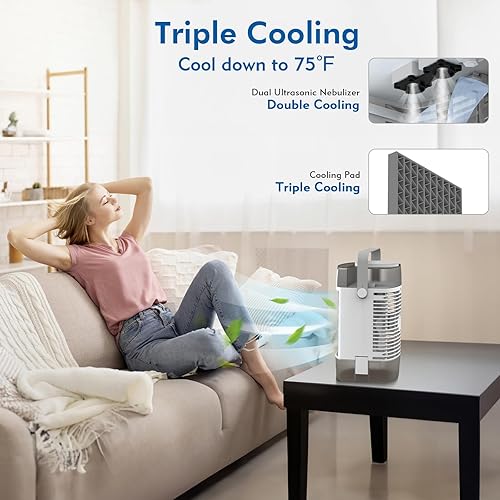 Miniatura 2 de Aire acondicionado portátil, aire acondicionado portátil con control remoto, mini unidad de CA portátil personal para habitación, 3 velocidades de