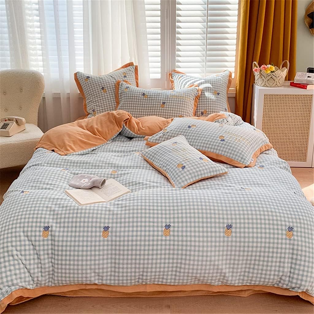 Small Fresh Velvet Daisy Embroidery Thick Four-Piece Set Autumn and Winter Wide-Sided Quilt Cover Sheet Warm Bedding (Colour: E Size: 2 m) (D 1.8 m)