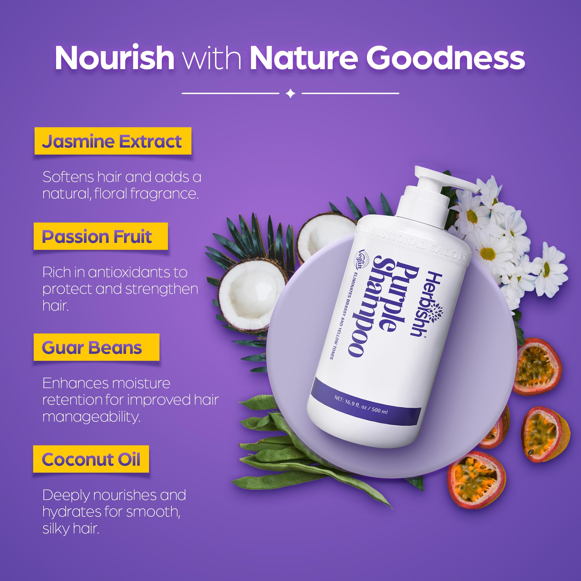 Herbishh Purple Shampoo for Blonde Silver & Highlighted Hair, Eliminates Yellow & Brassy Undertones, Deep Cleansing Shampoo - Image 4