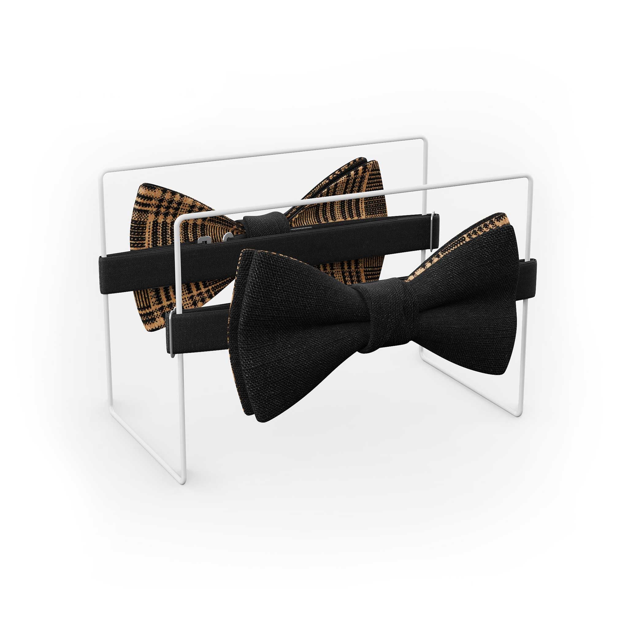 Herrenfliege aus Leinen + Kork | Classic Karo Schwarz | Vegane Leinenfliege | Classic Butterfly Selbstbinder Optik | Hochzeit & Festliche Anlässe | Handgefertigt
