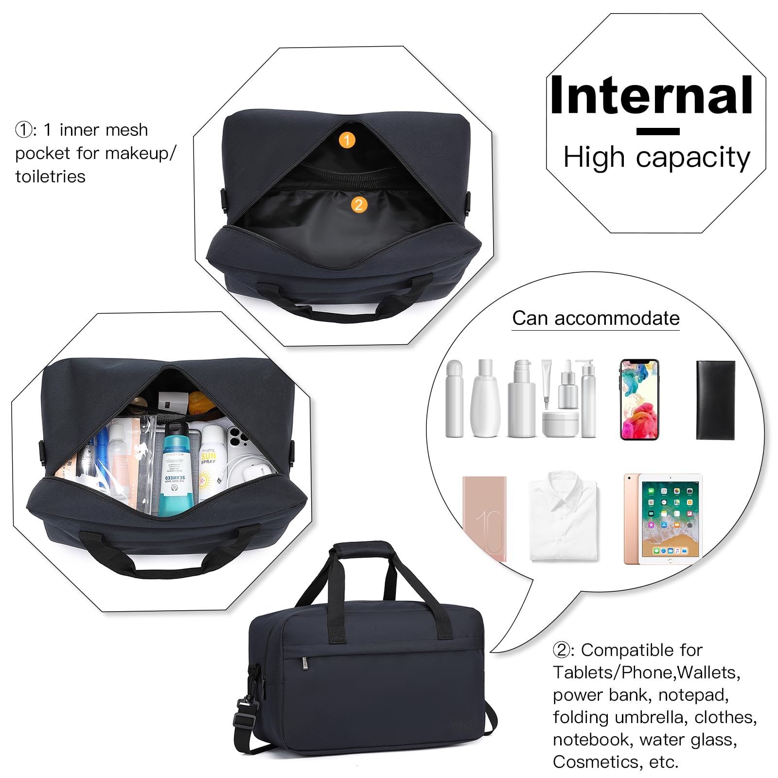 KONO 40x20x25cm Borsa da Viaggio Leggero Palestra Borsone da Viaggio con Tracolla (Blu Scuro)