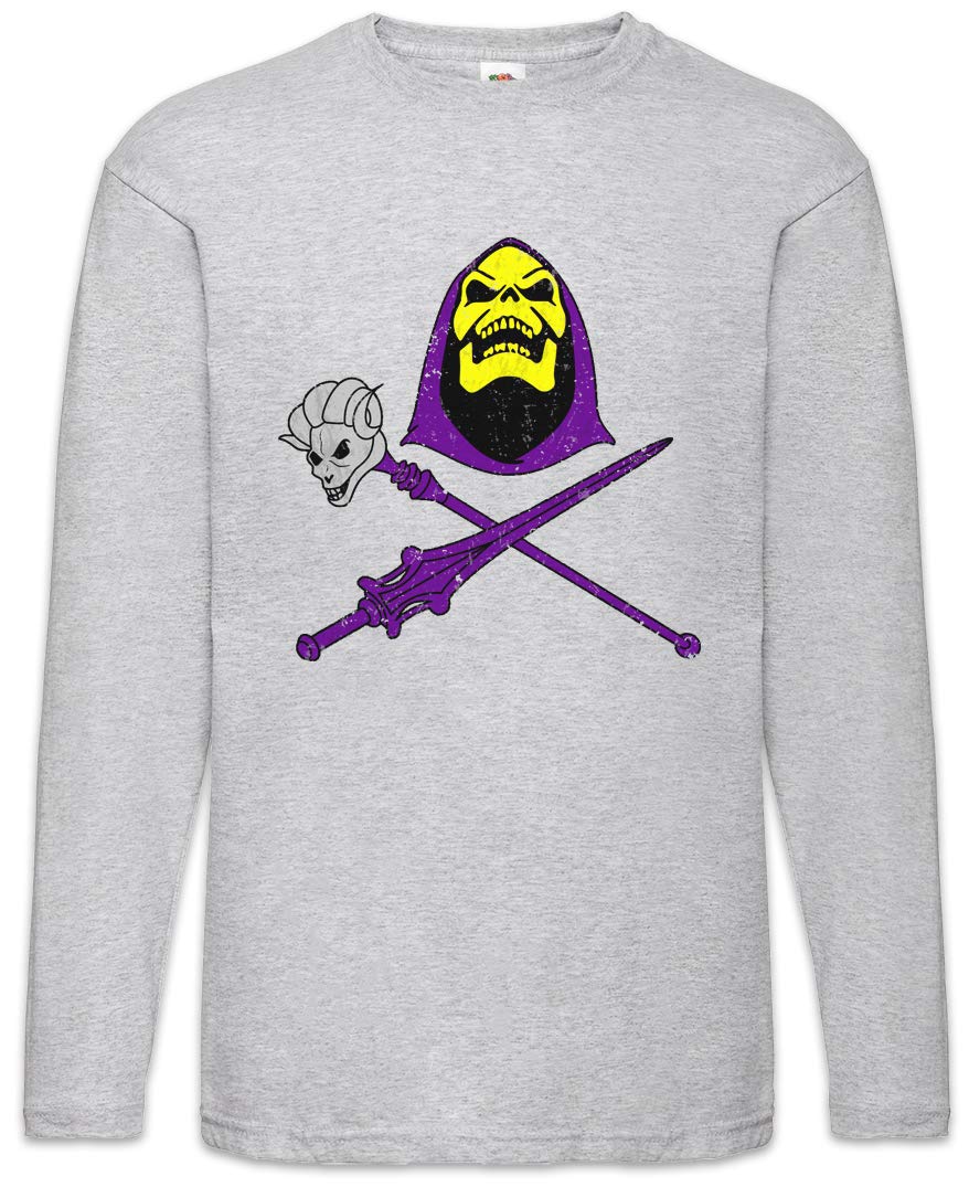 Urban Backwoods Men's Ash Skeletor Skull & Weapons Long Sleeve T-Shirt Grey Size M