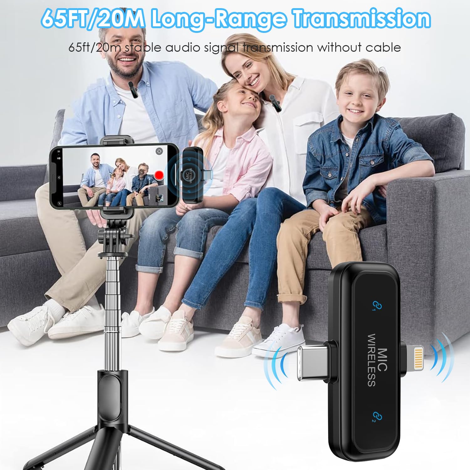 2 in 1 Drahtlose Lavalier Mikrofone für iPhone, iPad, Android, Kamera, USB-C Mikrofon 2er Pack Rauschunterdrückung kristallklare Aufnahme für Videoaufnahmen, Vlog, YouTube, TikTok, Interview