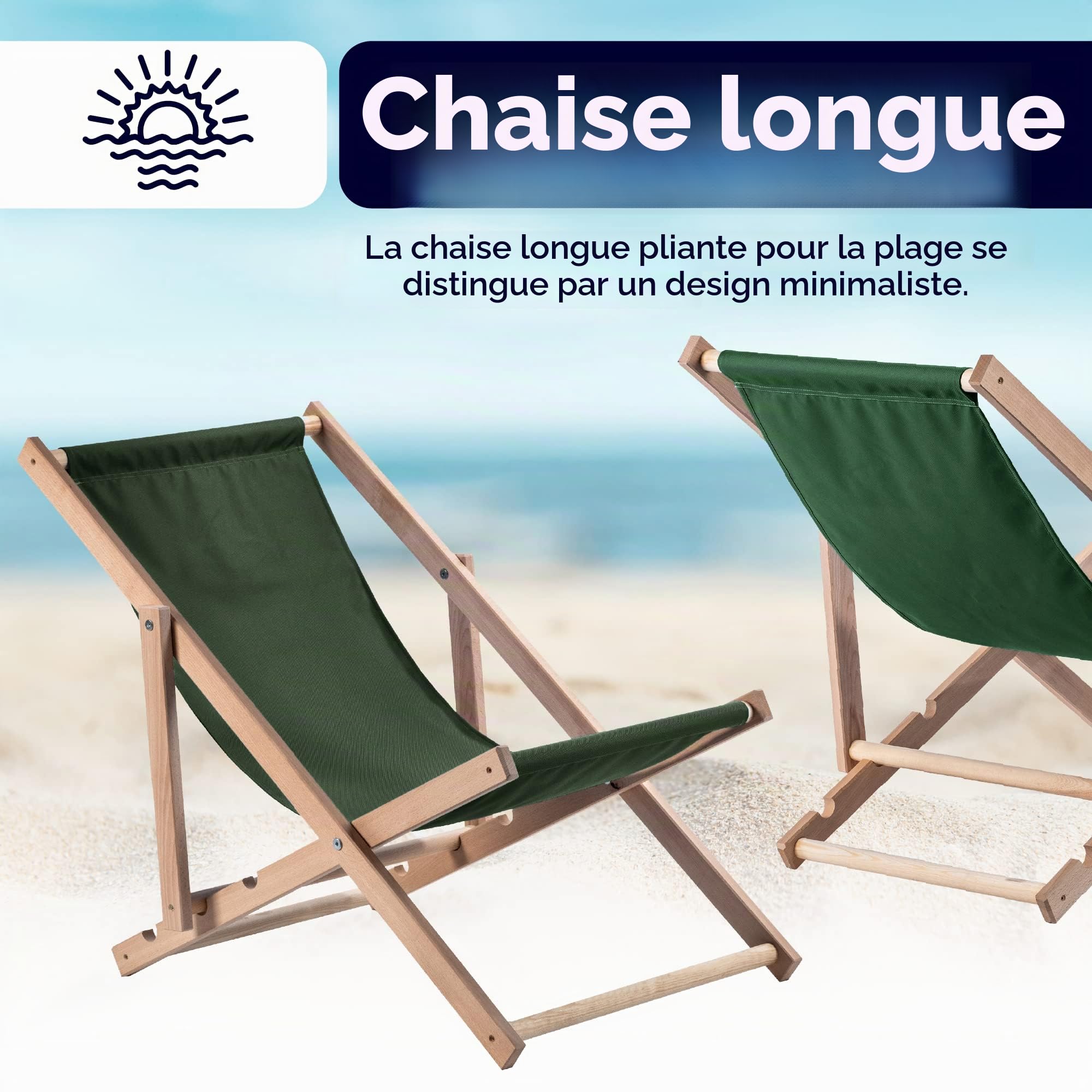 KADAX Chaise Longue Pliable en Bois pour se Détendre Confortablement à la Plage, sur Le Balcon ou dans Le Jardin, Transat Pliant d'Extérieur (Vert Foncé)