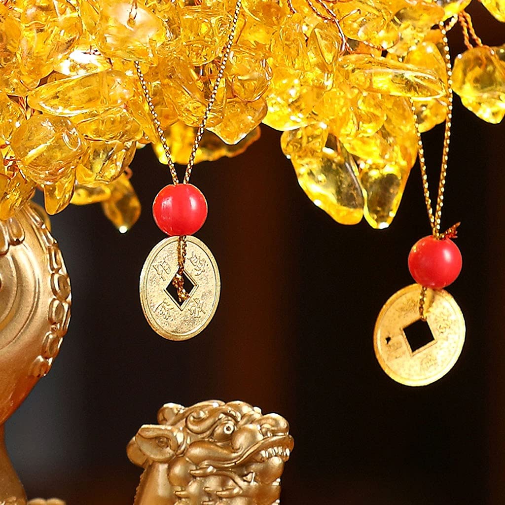 sdneNest Albero di cristallo giallo albero della fortuna albero della fortuna decorazione casa ufficio cristallo albero della fortuna Feng Shui albero fortunato albero denaro albero 27,6/32,9/41,92 cm