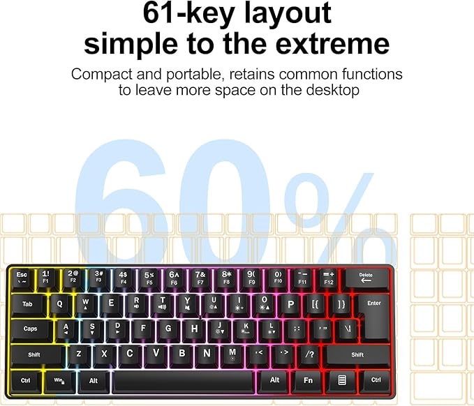 Teclado Gamer Membrana 60% Mini RGB USB-C Blanco Gris miniatura 6