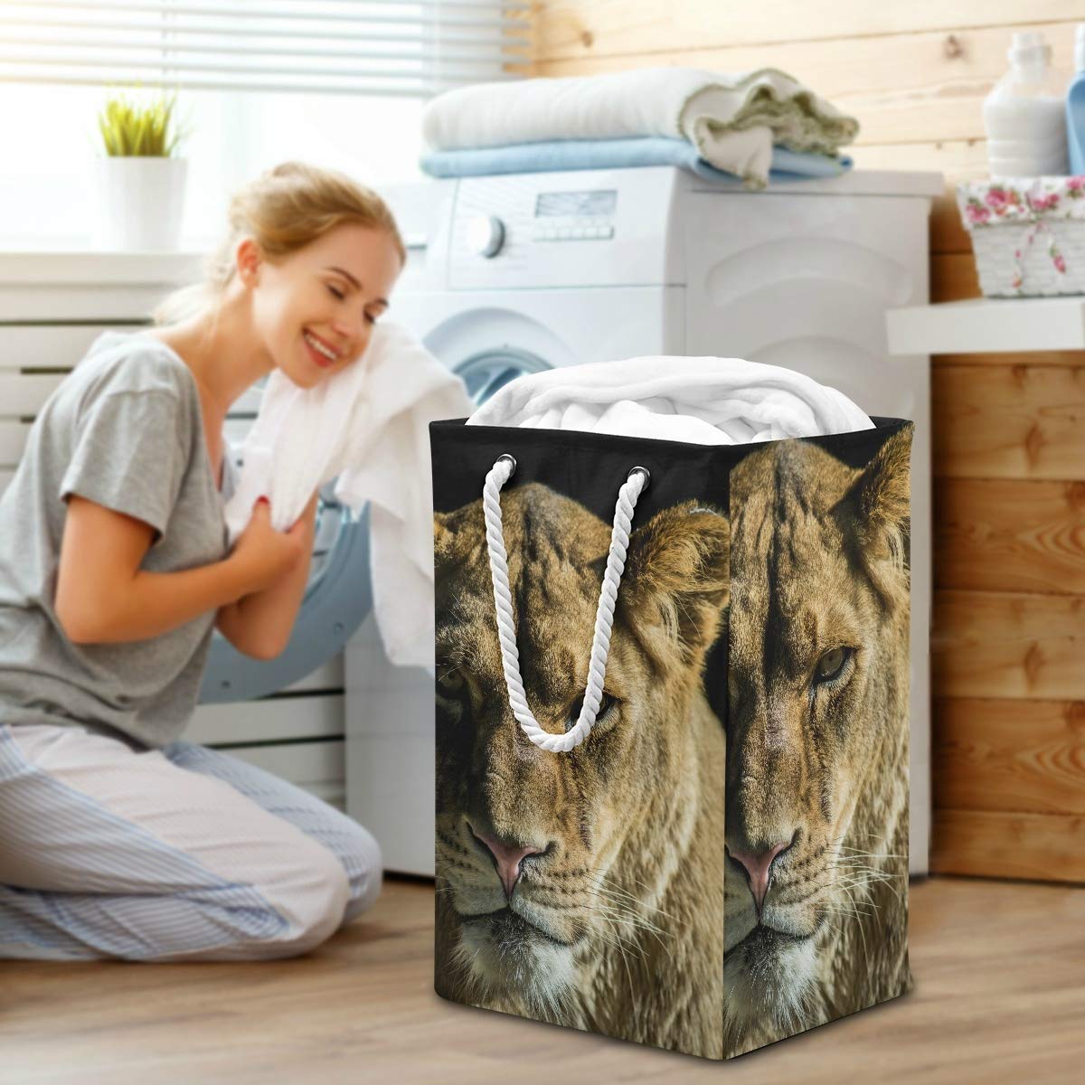 Lioness Wäschesack, groß, freistehend, faltbar, mit Tragegriffen, Schwarz