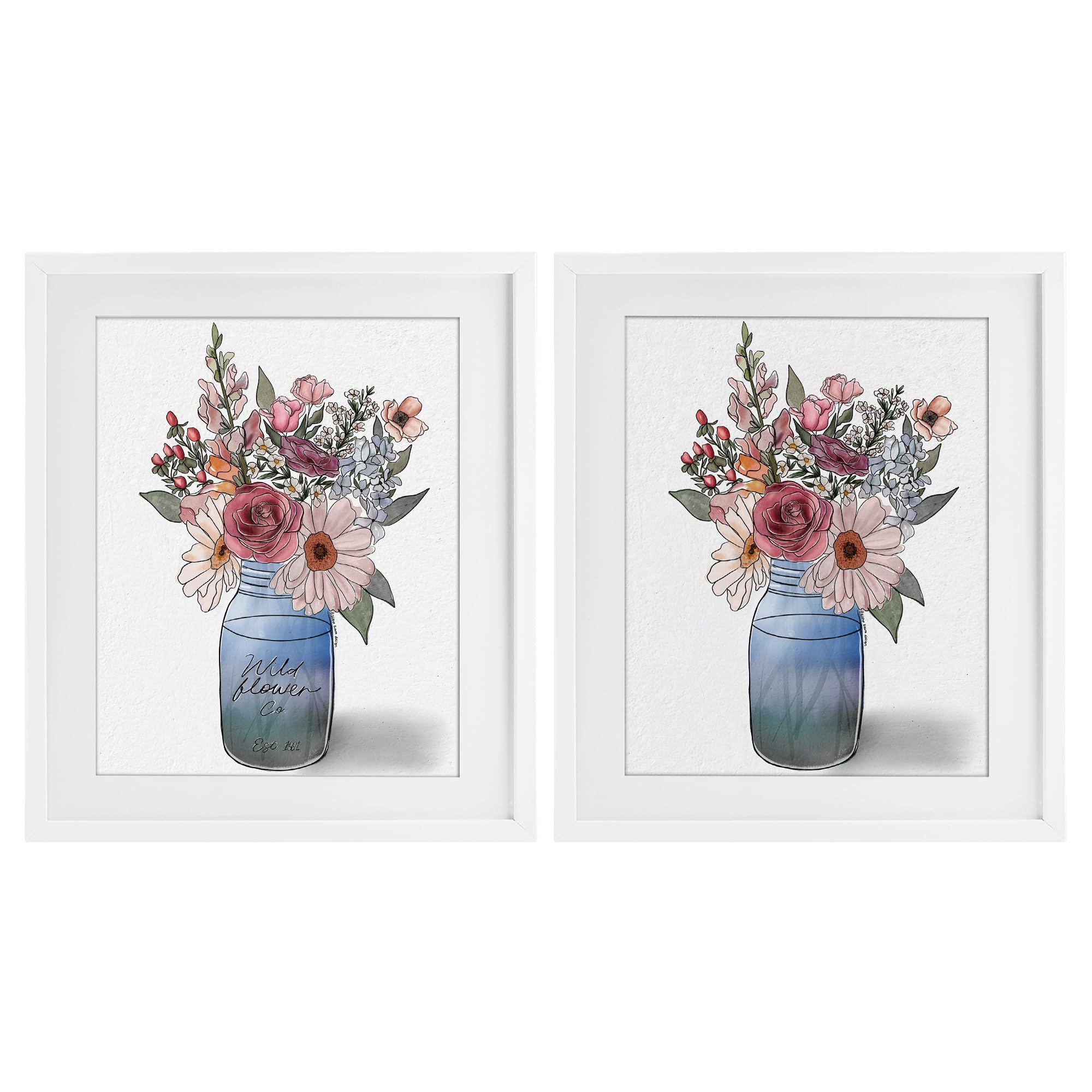 'Farmer's Market Vases'| 2pc Framed Print Under Glass Set