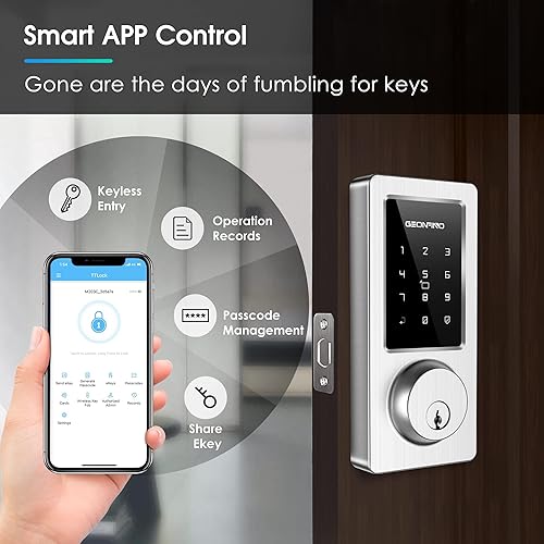 Miniatura 7 de Keyless Entry Door Lock, Smart Deadbolt Lock with Bluetooth App, Electronic Keypad, IC Card, Spare Keys, Security Waterproof Smart Lock Easy Install